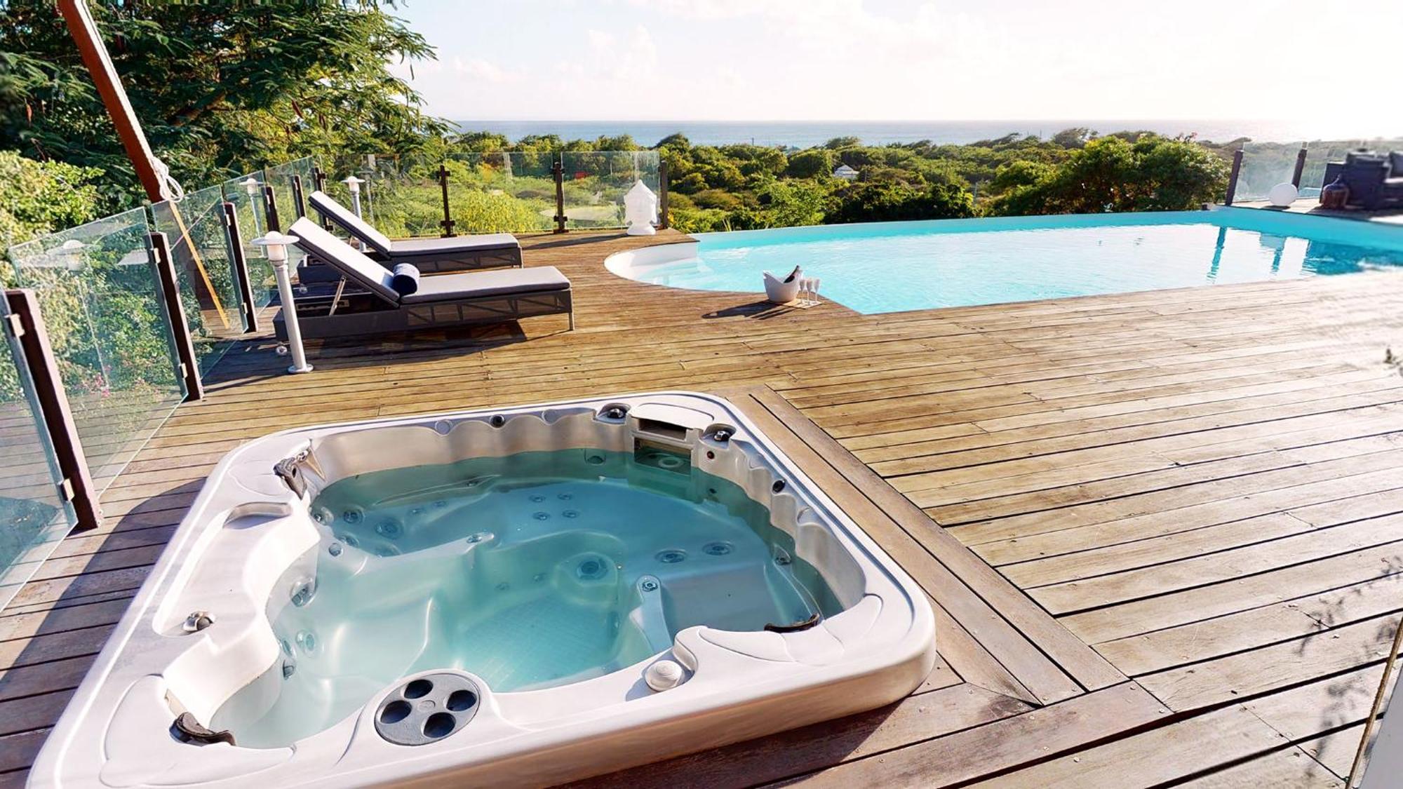 Villa Deluxe L'Hacienda Villa Vue Mer 180 Piscine Jacuzzi Proche Plage Marina Golf Pointe Des Chateaux Et Casino Jardin Clos Voyage Durable Saint-Francois  Rom bilde